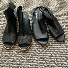 2X pairs Women Black Shoes Size 7 Comfy Medium Heel Leather Two For £13.50