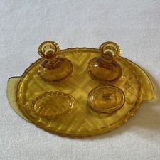 Art Deco Amber Glass Dressing Table Set . 1919 To 1939 - 5 Items . Ex/con 