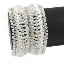Transparent/ White Glass Bead Wide Handmade Bracelet - 16cm L/ 2cm Ext