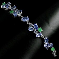 Silver Bracelet Tanzanite Emerald Genuine Natural Gems Solid Sterling 7 1/2 to 9