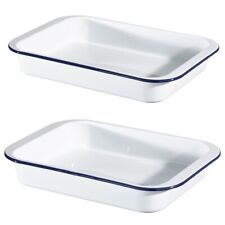 Hairy Bikers Large & Medium White Enamel Steel Roasting Tin Set