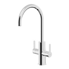 Kitchen Tap Mixer Chrome Dual Lever Swivel Spout Brass Steel Contemporary Faucet