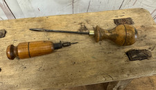 2x Victorian Turned Wood/Steel  AWL Sewing/Leather/Bookbinding/Stitching Tool