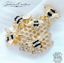 Gold tone Honeycomb Bee Brooch