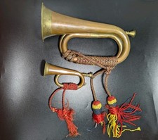 Vintage Antique WW1 Era Military Bugle Horn With Original Tassels+ Mouthpiece