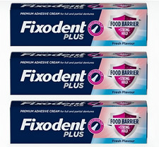 3 x Fixodent Plus Denture Adhesive Cream (Green)-Best Antibaterial T,Logy - 40g 