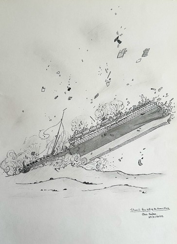 Titanic bow hitting the ocean - the,