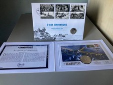 2023 5 POUNDS JERSEY  THE DAMBUSTERS RARE coin cover + D-DAY 2 pound coin cover