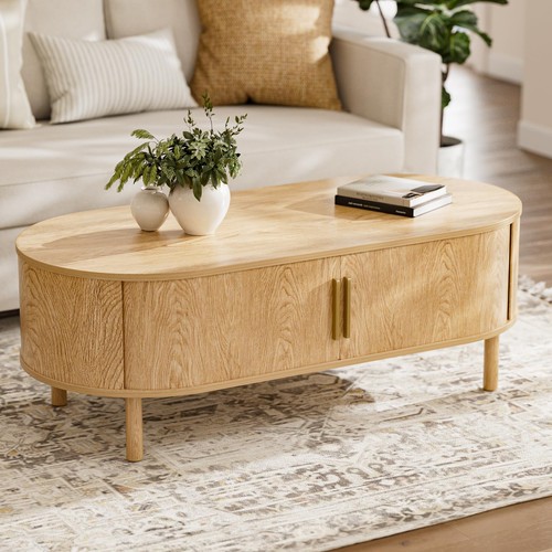 Oval coffee table with - coffee, sliding