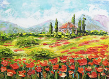 Tuscany landscape poppy field