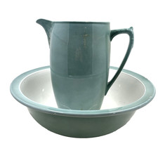 Vintage Grimwades Wash Bowl & Jug Stoke-on-Trent Green Pair Wash Set