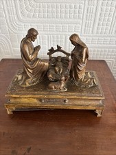 Antique French Nativity Scene Spelter Musical Statue