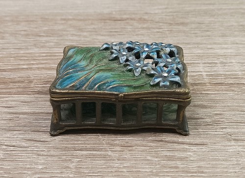 Vtg enamel bronze blu floral - vtg,