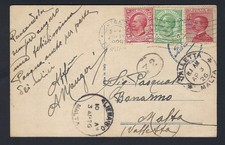 1926 Italian picture postcard used to Malta with Postmans handstamp No 32