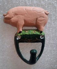 Vintage rustic Cast Iron Farmhouse Pig wall coat Hook teatowel, dog lead hanger