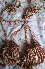 Vintage Rope Country House Tassel Curtain Tie Backs Cream Terracotta Very Large 