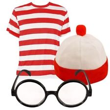 Kids Where's Wally Red & White Strips  Fancy Dress Book Day Fancy Costume 