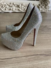 Diamonte Crystal Sparkly Bling Silver Daff High Heels Stilettos Bling Uk Size 5