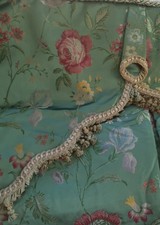 Antique Green Silk? Beautifully Floral Embroidered Dress Curtains & Pelmet