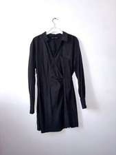 Zara Black Linen Wrap Shirt Long Sleeved Mini Dress Size L