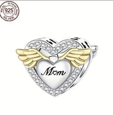 Sterling Silver Plated S925 Mum My Angel Wings ~ Cubic Zirconia Bracelet Charm