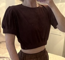 Nasty Gal Brown Slouchy Crop top With Puff Sleeves Size 10