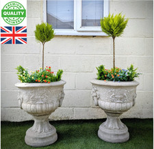 Pair of Large Lion Stone Vases