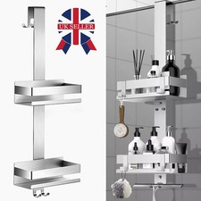 2-Tier STAINLESS STEEL HANGING SHOWER CADDY Over Door Shower Shelf-With 4 Hooks