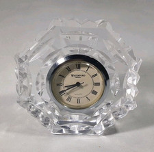 WATERFORD CUT CRYSTAL OCTAGONAL ROUND DESK / TRAVEL CLOCK - LISMORE 