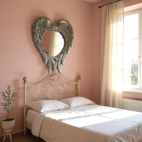 Silver angel wings heart - silver,
