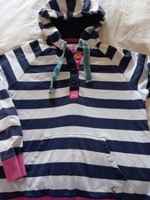 Joules Ladies Hoodie, Size 12. Navy And White Stripes.  Good Used Condition