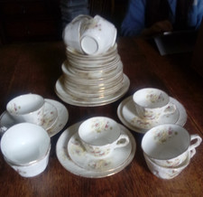 35 Piece Tea Set Fine Bone China Poppy 11 trios 2 Plates unidentified trade mark