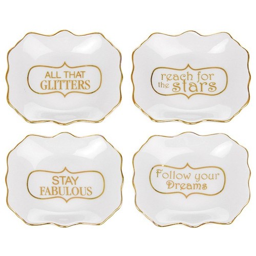 Porcelain gold words trinket - words,