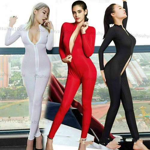 Women sheer striped catsuit - sheer,