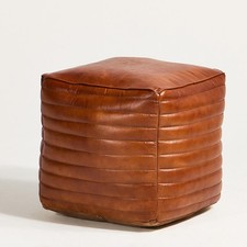 Square Pouffe - Tan Ribbed