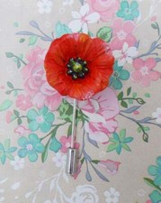 RED POPPY FLOWER Lapel Badge