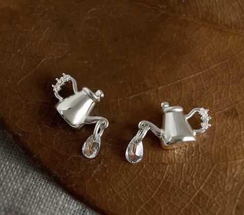 Cute silver teapot earrings - teapot,