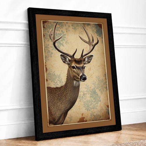 Stag study vintage framed wall - stag,