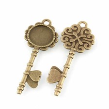 10X Tibetan Style Antique Bronze Alloy Key Pendant Cabochon Setting Tray 20mm