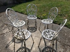 CAST ALUMINIUM WHITE GARDEN CHAIRS 5 CHAIRS