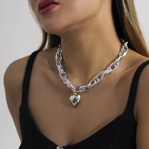 Link chain necklace heart - link,