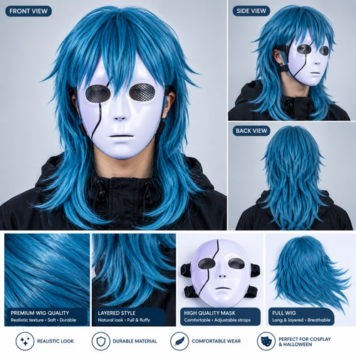 Sally face cosplay set blue - face,