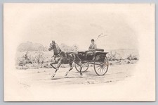 Tuck Postcard Continental 4022 Man Driving Horse & Gig Carriage Equestrian
