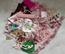 Job Lot Of Pink Ribbon, Trim, Bows, Lace And Fabric, Some Silk.