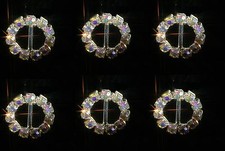 10 X SMALL ROUND AB RAINBOW SILVER RHINESTONE RIBBON SLIDER BUCKLES WEDDING CARD