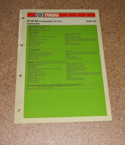 Inspection sheet yamaha 100 - inspection,