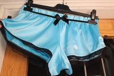 VTG LA SENZA AQUA BLUE LIQUID SATIN, FRENCH KNICKERS PANTIES SIZE 14