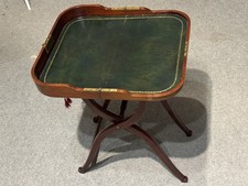 Antique Folding Campaign Laptop Table / Writing Desk – Leather Top – c1900