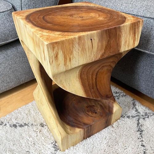 Twisted teak stool - teak, hand