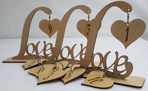 Wooden love heart table - love, number